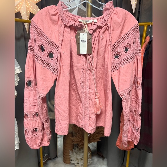 Anthropologie Forever That Girl Long-Sleeve VNeck Embroidered Peasant Blouse NWT - Picture 5 of 8